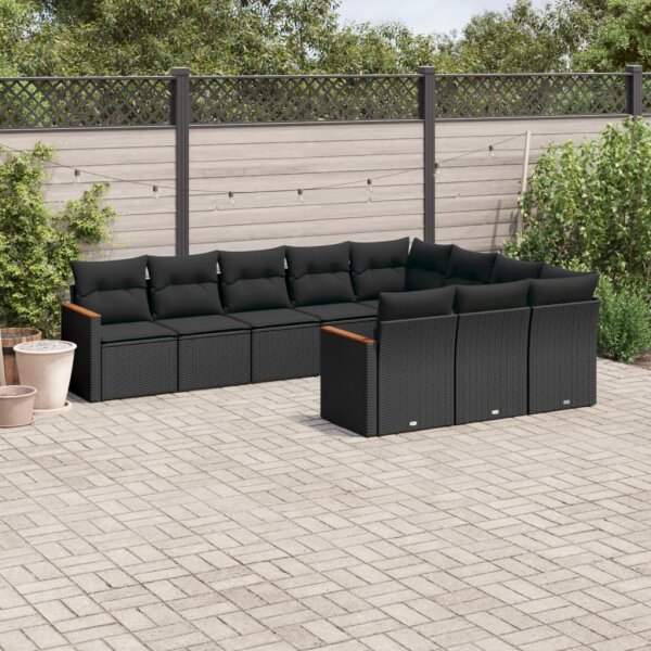 vidaXL 10-tlg. Garten-Sofagarnitur mit Kissen Schwarz Poly Rattan