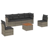 vidaXL 7-tlg. Garten-Sofagarnitur mit Kissen Grau Poly Rattan