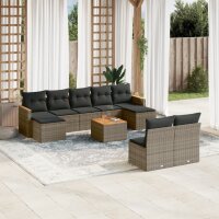 vidaXL 10-tlg. Garten-Sofagarnitur mit Kissen Grau Poly...