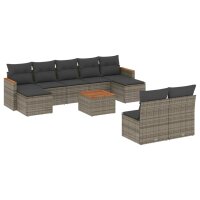 vidaXL 10-tlg. Garten-Sofagarnitur mit Kissen Grau Poly...