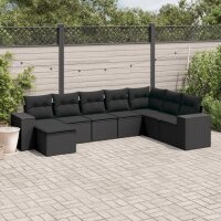 vidaXL 8-tlg. Garten-Sofagarnitur mit Kissen Schwarz Poly Rattan