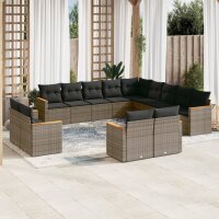 vidaXL 13-tlg. Garten-Sofagarnitur mit Kissen Grau Poly...