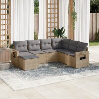 vidaXL 7-tlg. Garten-Sofagarnitur mit Kissen Beige Poly...