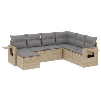 vidaXL 7-tlg. Garten-Sofagarnitur mit Kissen Beige Poly...