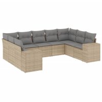 vidaXL 9-tlg. Garten-Sofagarnitur mit Kissen Beige Poly Rattan