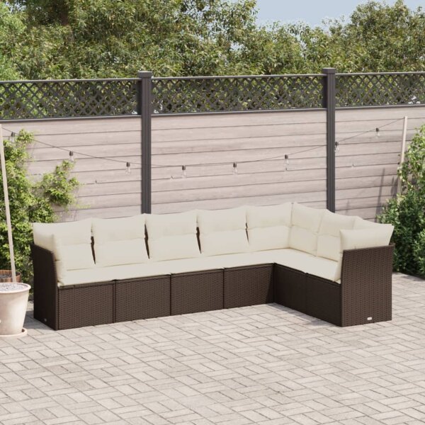 vidaXL 7-tlg. Garten-Sofagarnitur mit Kissen Braun Poly Rattan