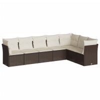 vidaXL 7-tlg. Garten-Sofagarnitur mit Kissen Braun Poly Rattan