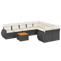 vidaXL 9-tlg. Garten-Sofagarnitur mit Kissen Schwarz Poly Rattan