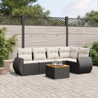 vidaXL 6-tlg. Garten-Sofagarnitur mit Kissen Schwarz Poly Rattan