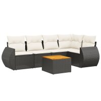 vidaXL 6-tlg. Garten-Sofagarnitur mit Kissen Schwarz Poly Rattan