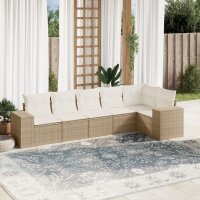 vidaXL 6-tlg. Garten-Sofagarnitur mit Kissen Beige Poly...