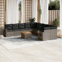 vidaXL 11-tlg. Garten-Sofagarnitur mit Kissen Grau Poly...