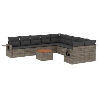 vidaXL 11-tlg. Garten-Sofagarnitur mit Kissen Grau Poly...