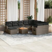 vidaXL 11-tlg. Garten-Sofagarnitur mit Kissen Grau Poly...