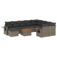 vidaXL 11-tlg. Garten-Sofagarnitur mit Kissen Grau Poly...