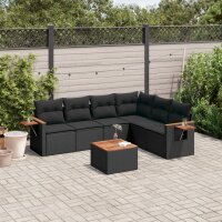 vidaXL 7-tlg. Garten-Sofagarnitur mit Kissen Schwarz Poly...