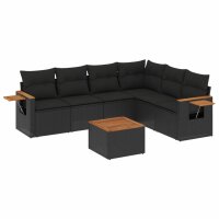 vidaXL 7-tlg. Garten-Sofagarnitur mit Kissen Schwarz Poly...