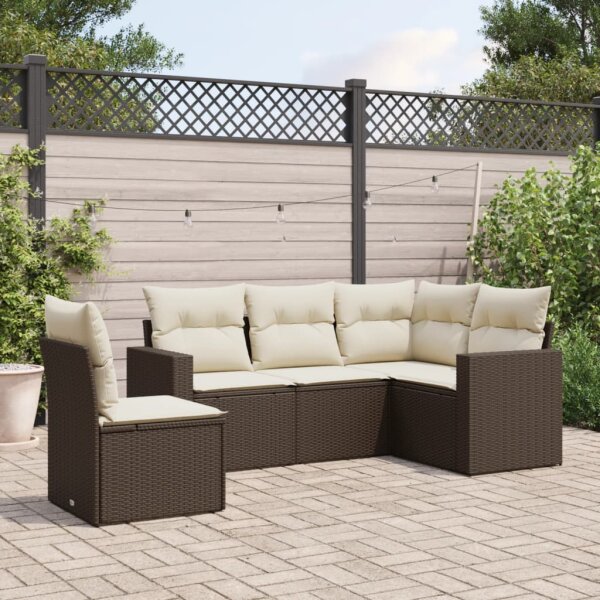 vidaXL 5-tlg. Garten-Sofagarnitur mit Kissen Braun Poly Rattan