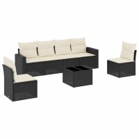 vidaXL 7-tlg. Garten-Sofagarnitur mit Kissen Schwarz Poly Rattan