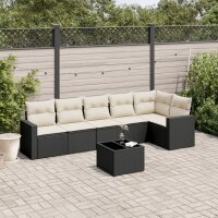 vidaXL 7-tlg. Garten-Sofagarnitur mit Kissen Schwarz Poly Rattan