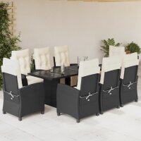 vidaXL 9-tlg. Garten-Essgruppe mit Kissen Schwarz Poly Rattan