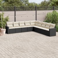 vidaXL 9-tlg. Garten-Sofagarnitur mit Kissen Schwarz Poly Rattan