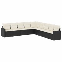 vidaXL 9-tlg. Garten-Sofagarnitur mit Kissen Schwarz Poly Rattan