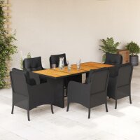 vidaXL 7-tlg. Garten-Essgruppe mit Kissen Schwarz Poly Rattan