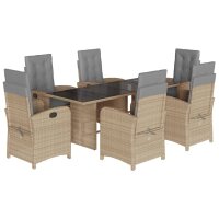 vidaXL 7-tlg. Garten-Essgruppe mit Kissen Beigemischung Poly Rattan