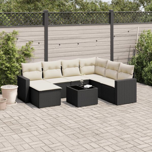 vidaXL 8-tlg. Garten-Sofagarnitur mit Kissen Schwarz Poly Rattan