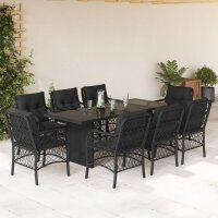 vidaXL 9-tlg. Garten-Essgruppe mit Kissen Schwarz Poly Rattan