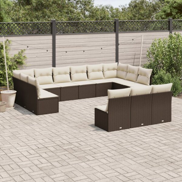 vidaXL 13-tlg. Garten-Sofagarnitur mit Kissen Braun Poly Rattan