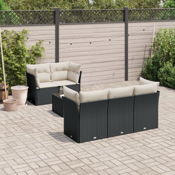 vidaXL 6-tlg. Garten-Sofagarnitur mit Kissen Schwarz Poly Rattan