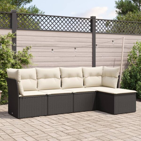 vidaXL 5-tlg. Garten-Sofagarnitur mit Kissen Schwarz Poly Rattan