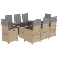 vidaXL 9-tlg. Garten-Essgruppe mit Kissen Beige Poly Rattan