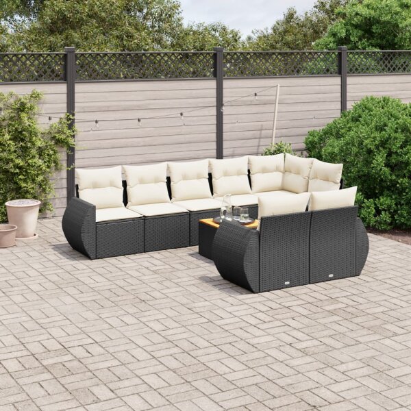 vidaXL 9-tlg. Garten-Sofagarnitur mit Kissen Schwarz Poly Rattan