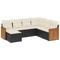 vidaXL 7-tlg. Garten-Sofagarnitur mit Kissen Schwarz Poly Rattan