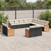 vidaXL 13-tlg. Garten-Sofagarnitur mit Kissen Schwarz Poly Rattan