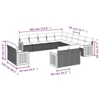 vidaXL 13-tlg. Garten-Sofagarnitur mit Kissen Schwarz Poly Rattan