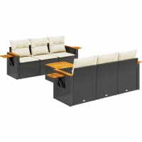 vidaXL 7-tlg. Garten-Sofagarnitur mit Kissen Schwarz Poly Rattan