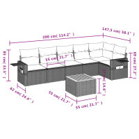 vidaXL 7-tlg. Garten-Sofagarnitur mit Kissen Schwarz Poly Rattan