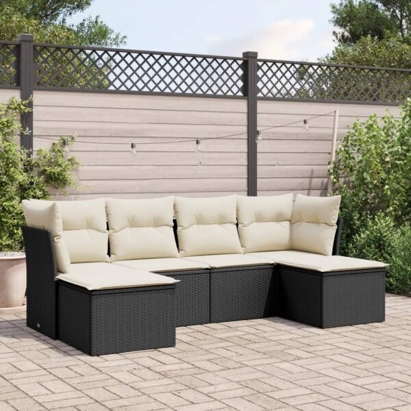 vidaXL 6-tlg. Garten-Sofagarnitur mit Kissen Schwarz Poly Rattan