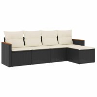 vidaXL 5-tlg. Garten-Sofagarnitur mit Kissen Schwarz Poly Rattan