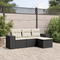 vidaXL 4-tlg. Garten-Sofagarnitur mit Kissen Schwarz Poly...