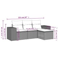 vidaXL 4-tlg. Garten-Sofagarnitur mit Kissen Schwarz Poly Rattan