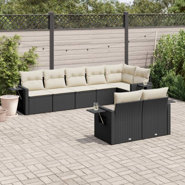 vidaXL 8-tlg. Garten-Sofagarnitur mit Kissen Schwarz Poly Rattan