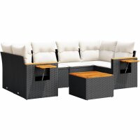 vidaXL 7-tlg. Garten-Sofagarnitur mit Kissen Schwarz Poly Rattan