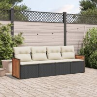 vidaXL 4-tlg. Garten-Sofagarnitur mit Kissen Schwarz Poly...