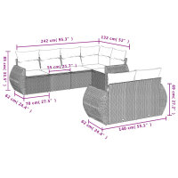 vidaXL 7-tlg. Garten-Sofagarnitur mit Kissen Schwarz Poly Rattan