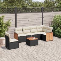 vidaXL 7-tlg. Garten-Sofagarnitur mit Kissen Schwarz Poly Rattan